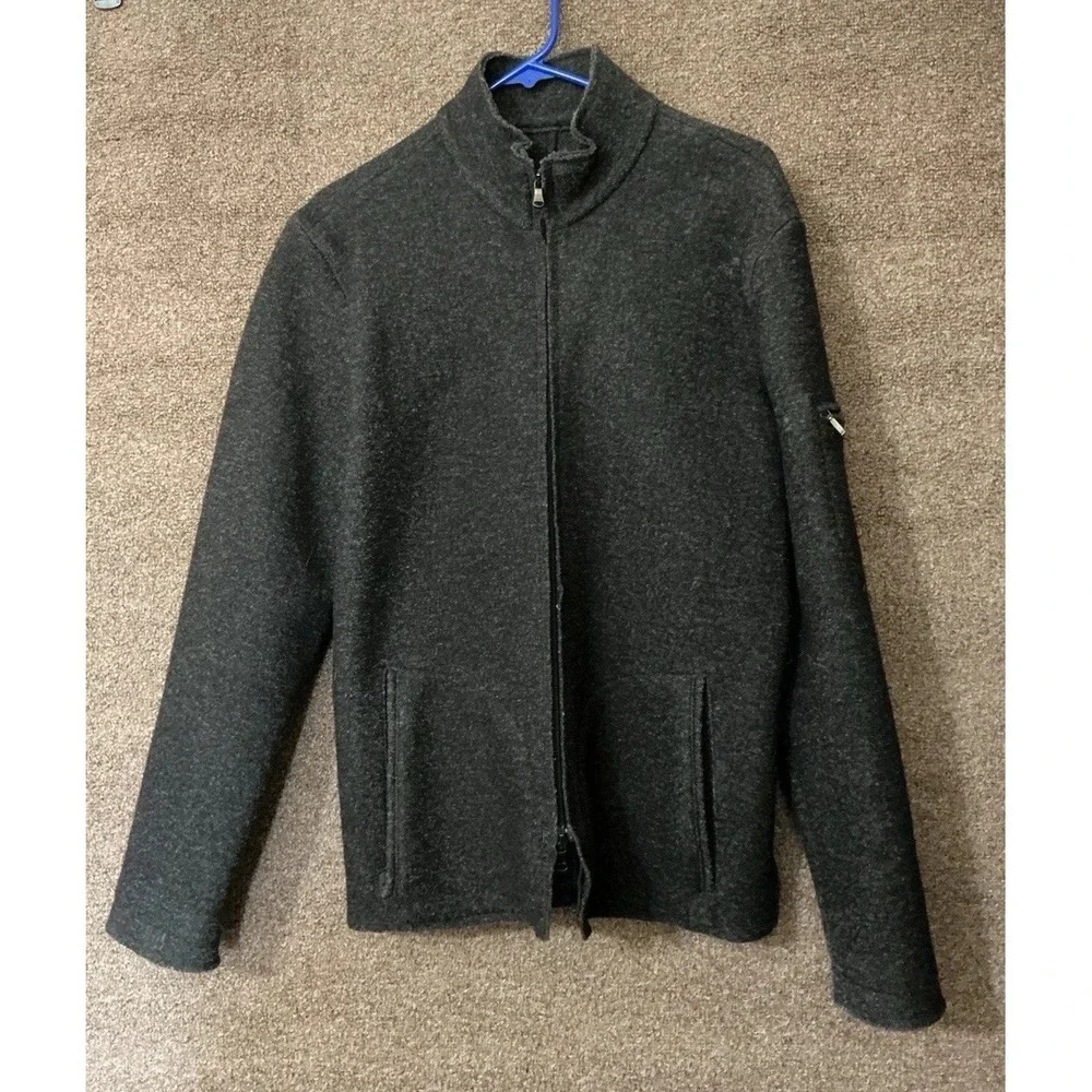 Robert Comstock Vertical Wool Blend Jacket Full‎ Zip Black/Dk Gray M Men Blanket